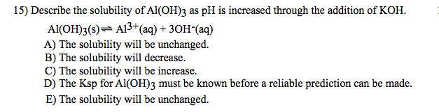 Solved Describe the solubility of Al(OH)_3 as pH is | Chegg.com