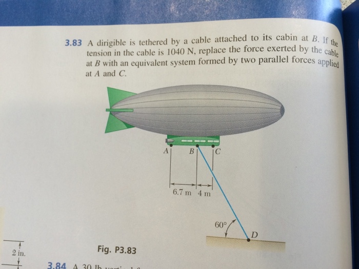 Solved A Dirigible Is Tethered By A Cable Attached To Its | Chegg.com