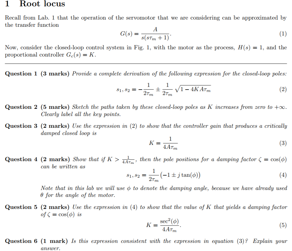 Solved I Root locus Recall from Lab. 1 that the operation of | Chegg.com