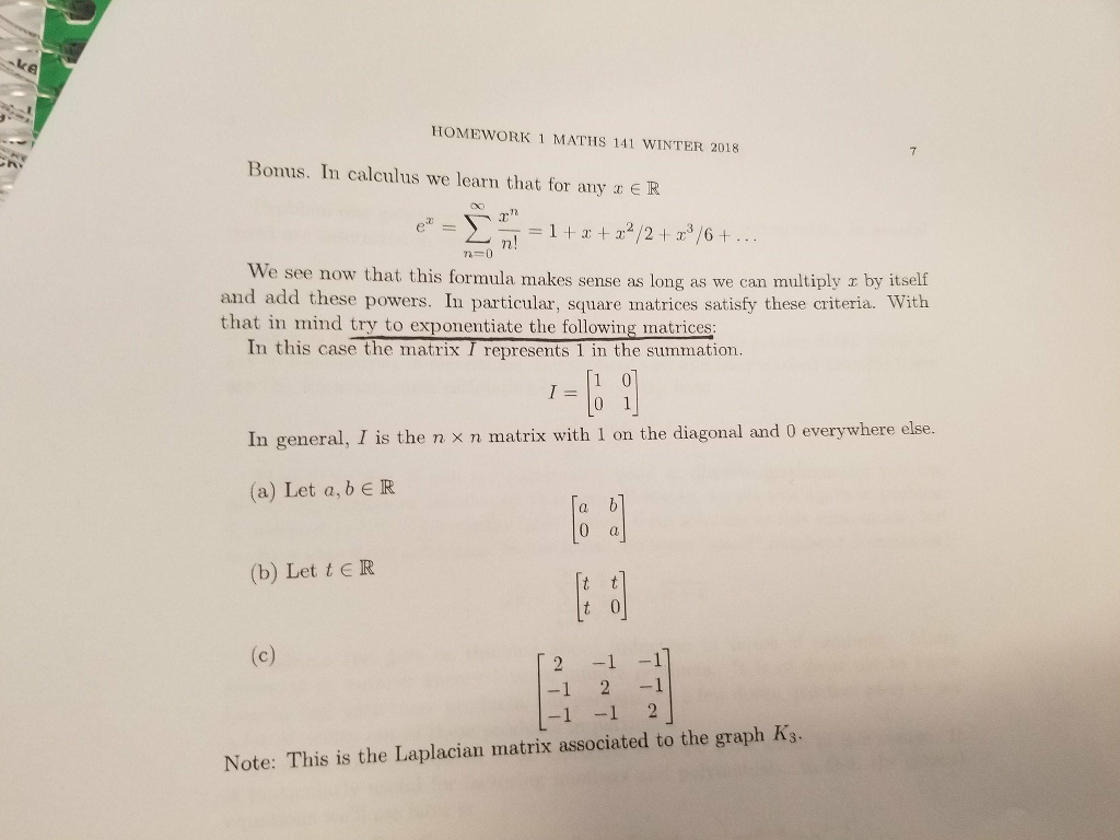 Solved HOMEWORK 1 MATHS 141 WINTER 2018 Bonus. In Calculus | Chegg.com