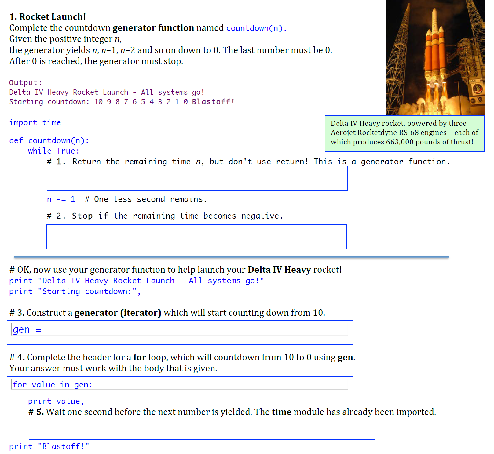 Solved Complete the countdown generator function named