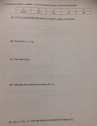Solved 2. A discrete random variable x has distribution | Chegg.com