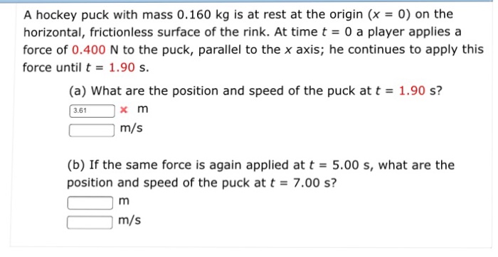 Solved A hockey puck with mass 0.160 kg is at rest at the | Chegg.com