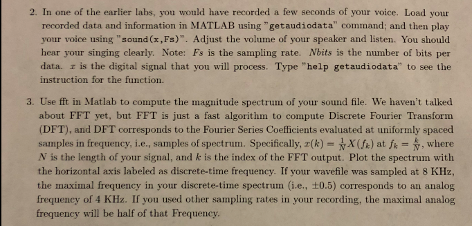 Matlab Fft Audio File Example Solved 6. Using MATLAB and a microphone record 5 seconds of | Chegg.com
