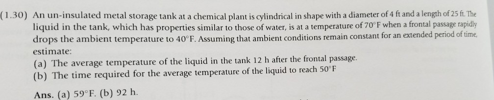 Solved (1.30) An un-insulated metal storage tank at a | Chegg.com