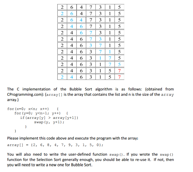 Solved The C Implementation Of The Bubble Sort Algorithm | Chegg.com