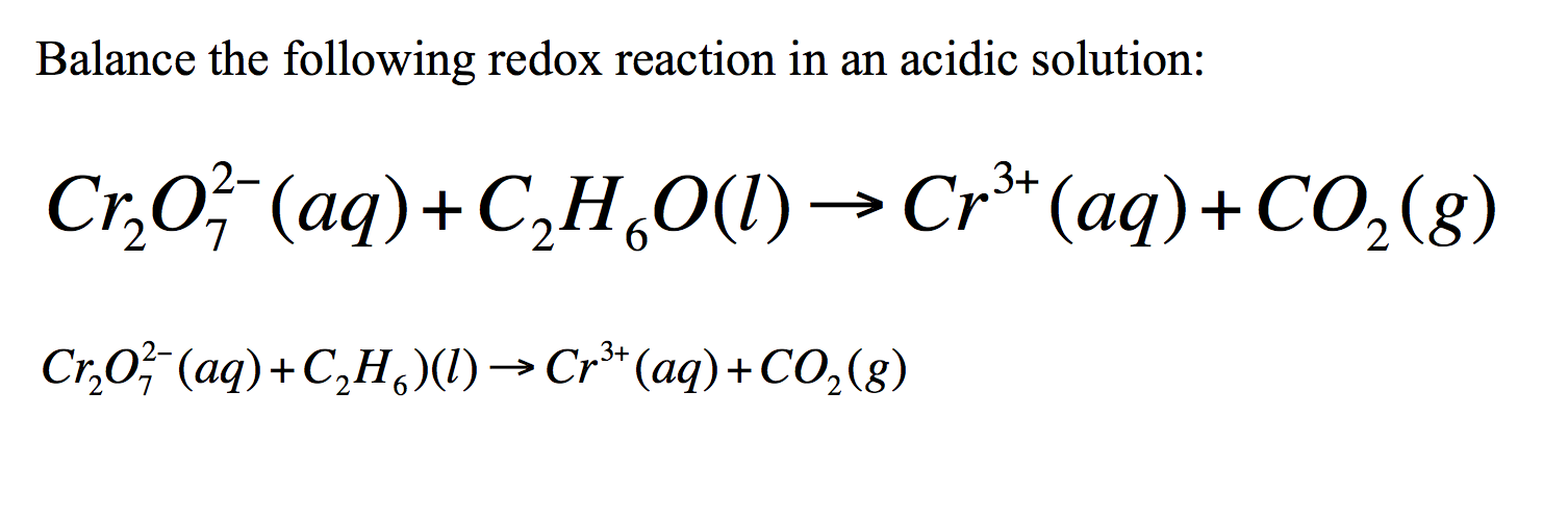 Solved Balance the following redox reaction in an acidic Chegg