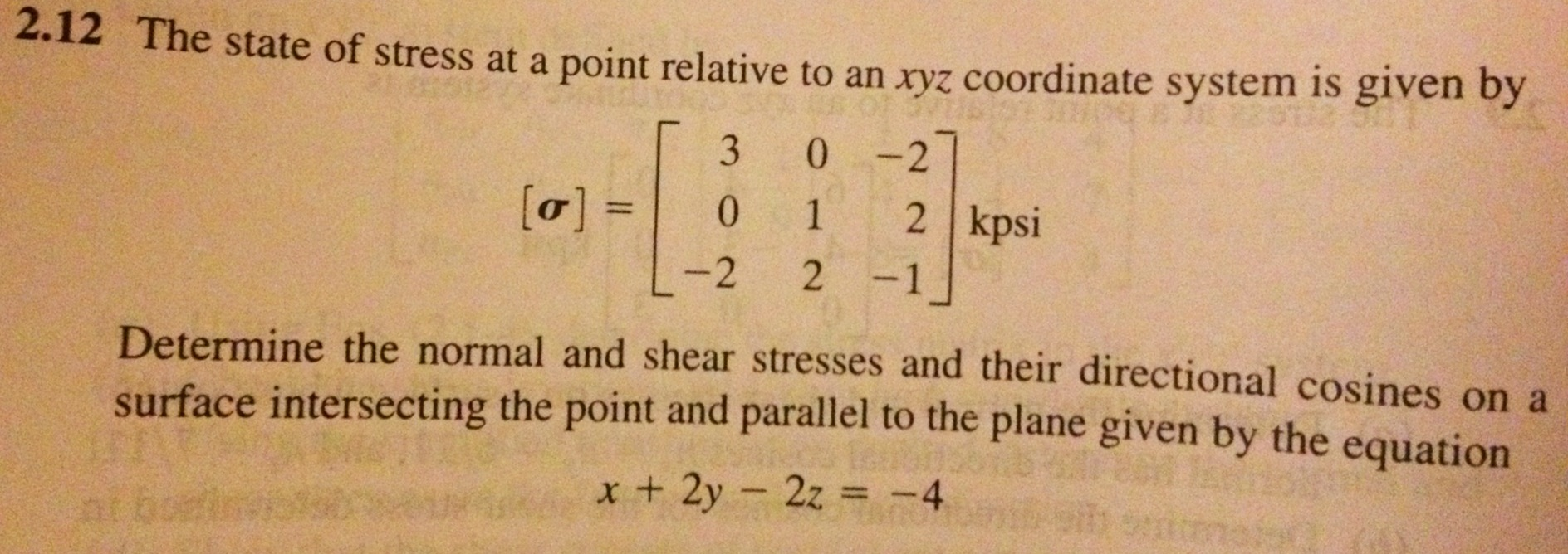 Solved 2.12 The state of stress at a point relative to an | Chegg.com