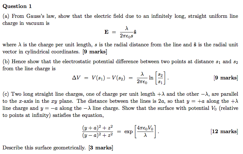 Solved Question 1 (a) From Gauss's law, show that the | Chegg.com