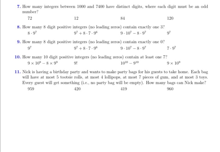 Solved How Many Integers Between 1000 And 7400 Have Distinct | Chegg.com