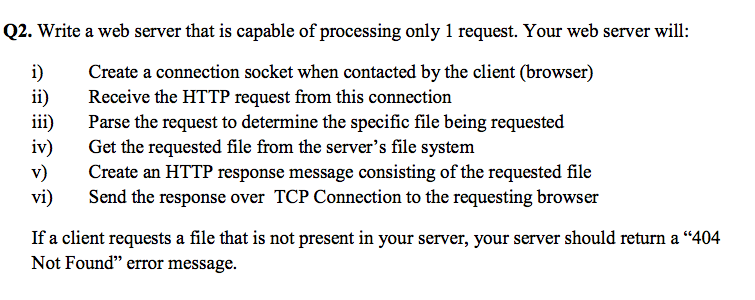 Solved Write a web server that is capable of processing only | Chegg.com
