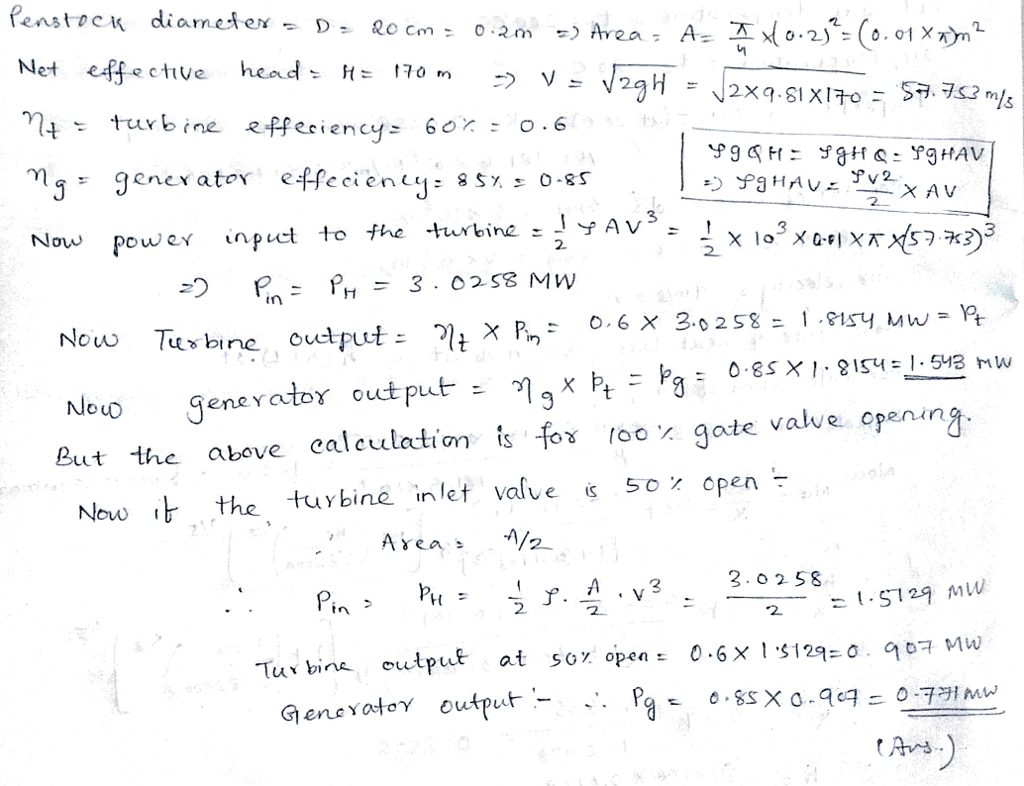 Solved Q2. A hydro power station has a turbine that is | Chegg.com