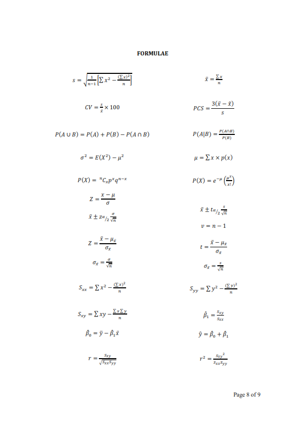 FORMULAE 30E -) CV =-× 100 PCS =ー P(A U B)P(A) P(B) | Chegg.com