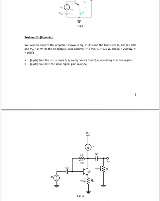 Solved We Wish To Analyze The Amplifier Shown In Fig. 2 | Chegg.com