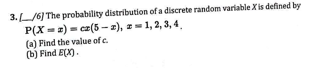 Solved The probability distribution of a discrete random | Chegg.com
