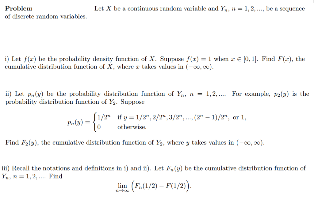 Examples of discrete random variables and continuous random variables 