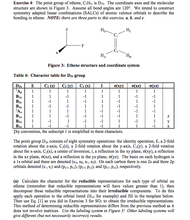 Exercise 4 The point group of ethene C2H4 is D 2h. Chegg