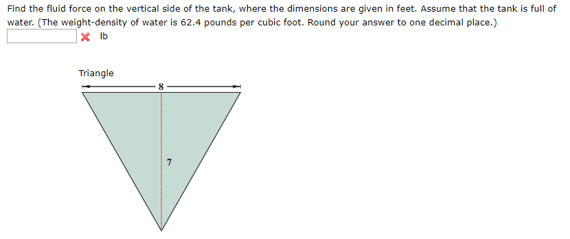find the fluid force on the vertical side of the tank triangle