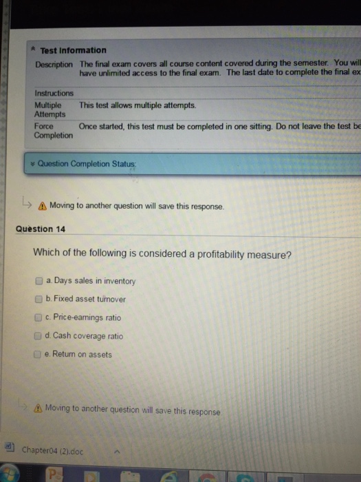 which of the following is considered a profitability measure