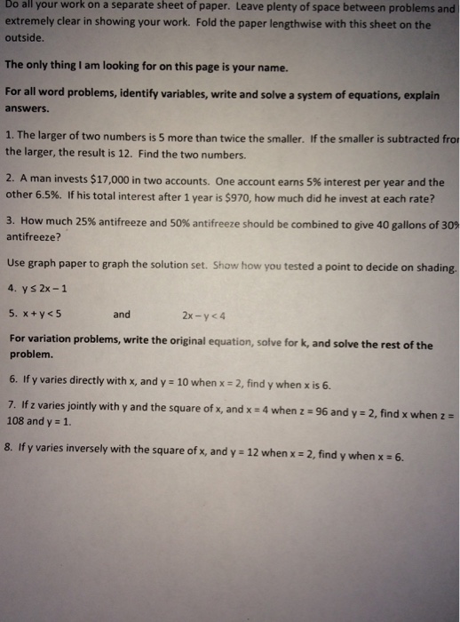 Solved Do all your work on a separate sheet of paper, Leave | Chegg.com