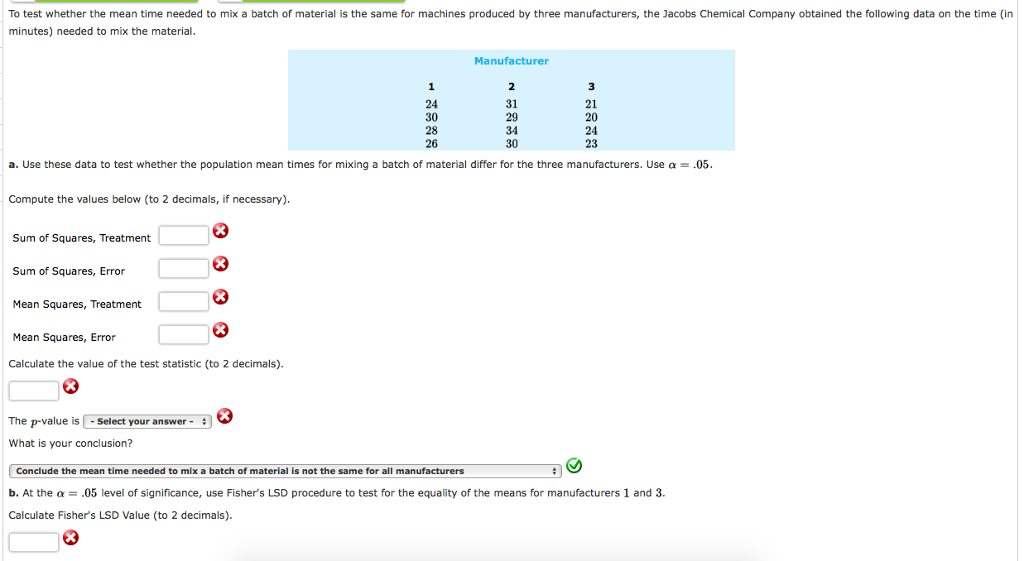 Solved To test whether the mean time needed to mix a batch | Chegg.com