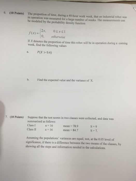 Solved The proportion of time, during a 40-hour work week, | Chegg.com