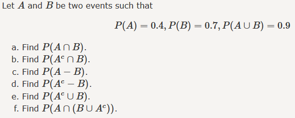 Solved Let A And B Be Two Events Such That P(A)-0.4, P(B) _ | Chegg.com