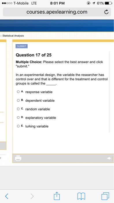 in an experimental design the variable the researcher has control