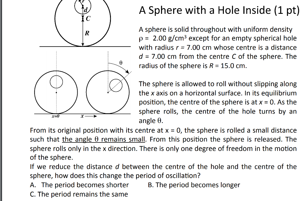 Solved A Sphere with a Hole Inside (1 pt) A sphere is solid | Chegg.com