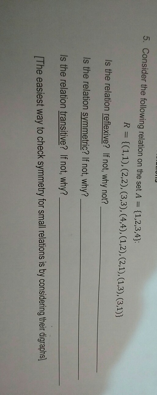 Solved 5. Consider the following relation on the set A | Chegg.com