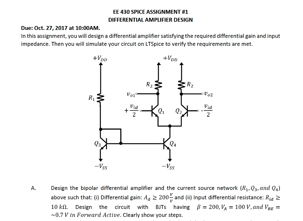 Solved EE 430 SPICE ASSIGNMENT 1 DIFFERENTIAL AMPLIFIER