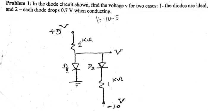 Solved In the diode circuit shown, find the voltage v for | Chegg.com