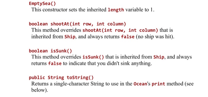 Solved I need a class code for the each ships that extends | Chegg.com