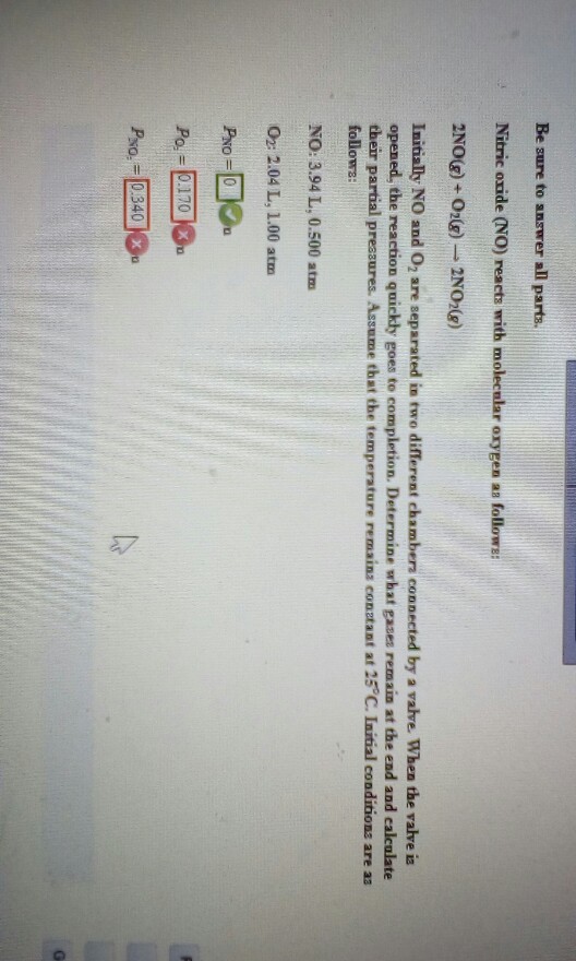 Solved Be sure to answer all parts. Nitric oxide (NO) reacts