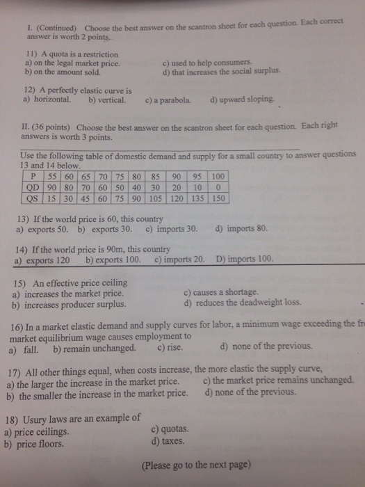 Solved Choose the best answer on the scantron sheet for each | Chegg.com