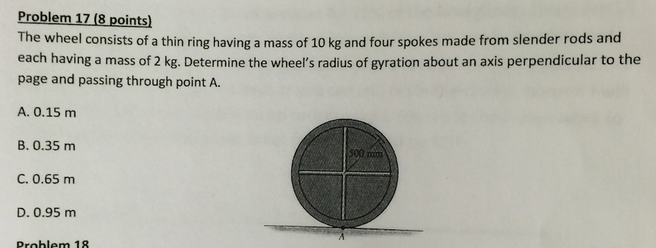Solved The wheel consists of a thin ring having a mass of 10 | Chegg.com