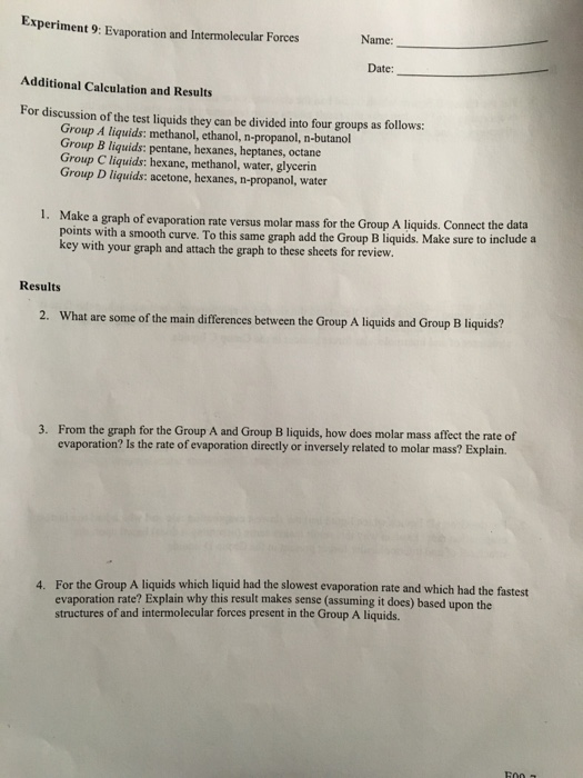 Solved Experiment 9 Evaporation and Intermolecular Forces