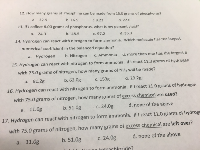 Solved How many grams of Phosphine can be made from 15.0