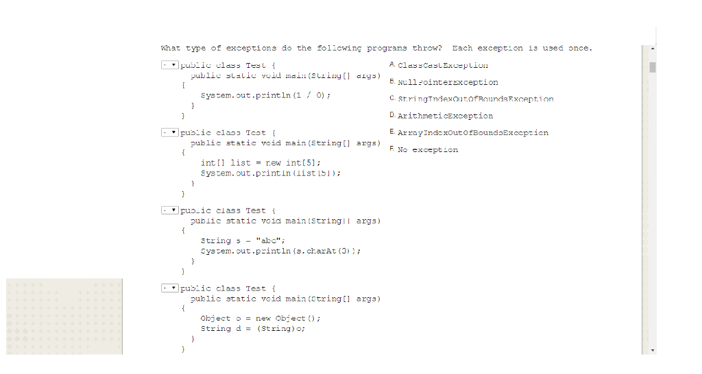 Solved What type of exceptions do the following programs