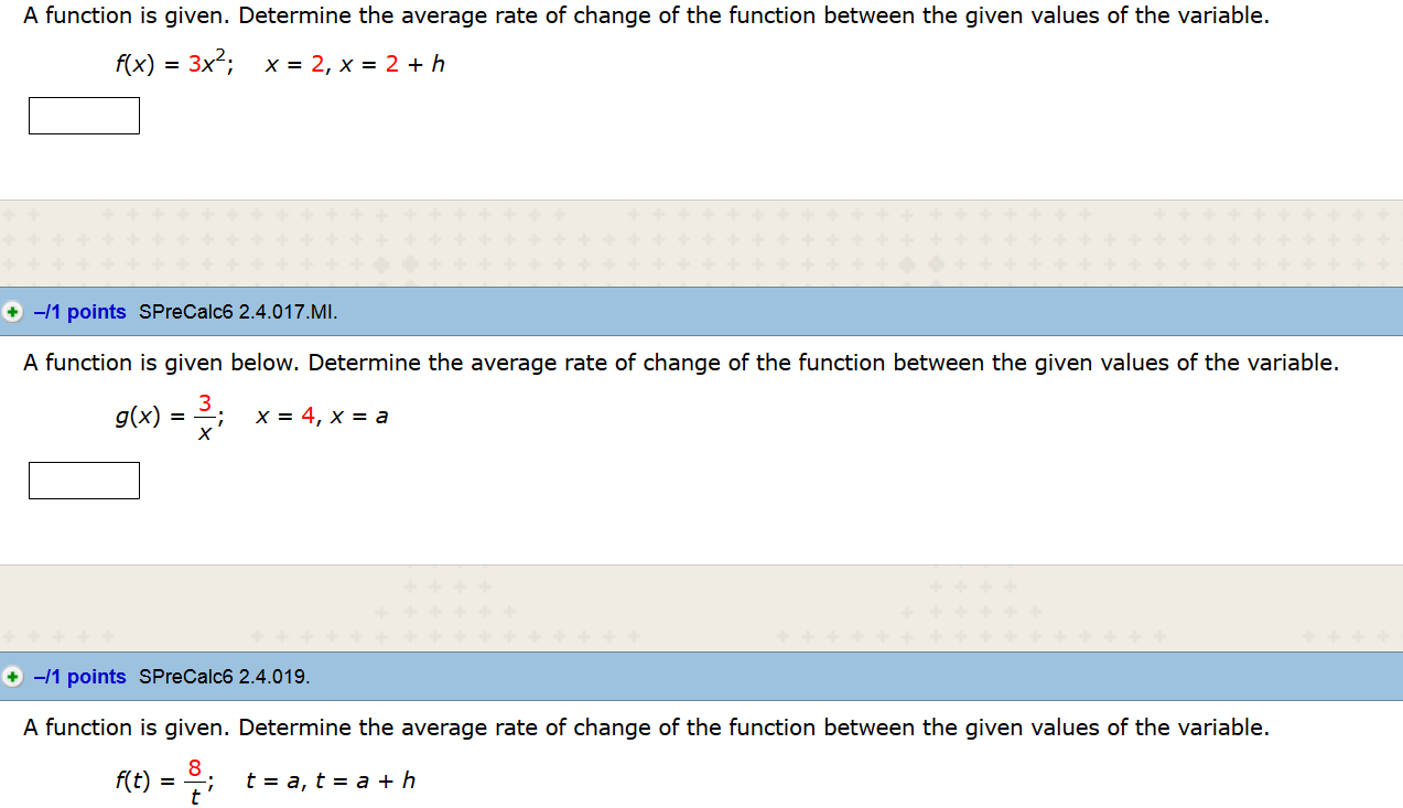 Solved A function is given. Determine the average rate of | Chegg.com