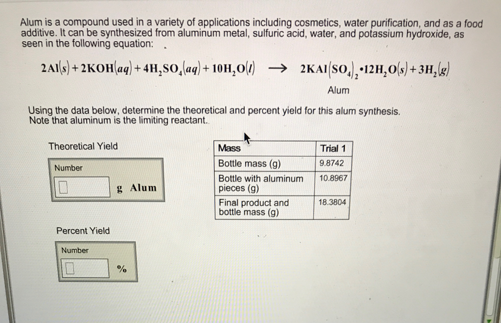 Solved Alum is a compound used in a variety of applications