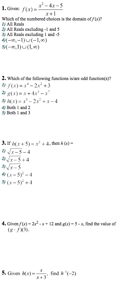 Solved 1. Given: f(x)-x+1 Which of the numbered choices is | Chegg.com