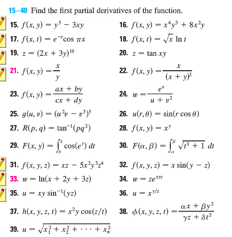 Solved 15-40Find the first partial derivatives of the | Chegg.com