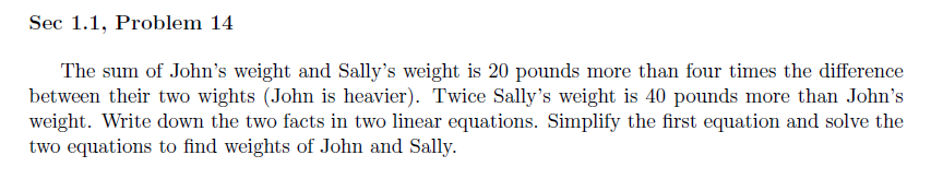 Solved Sec 1 1 Problem 14 The Sum Of John s Weight And Chegg