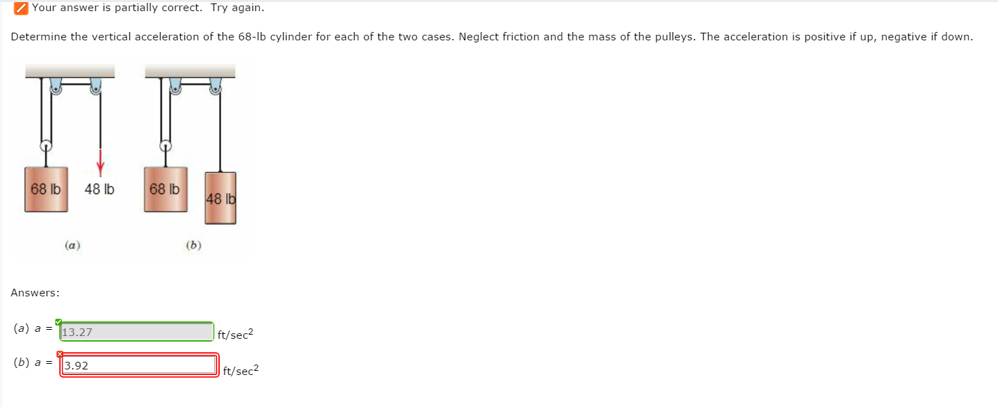 Solved Determine the vertical acceleration of the 68lb