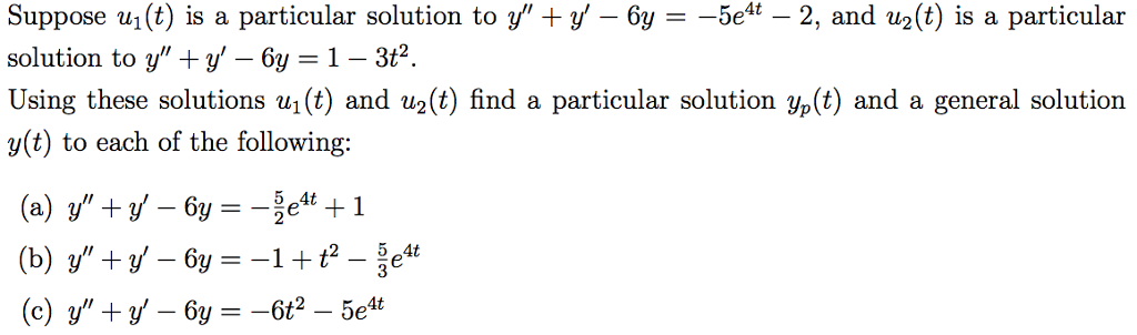 Solved Suppose u_1(t) is a particular solution to y