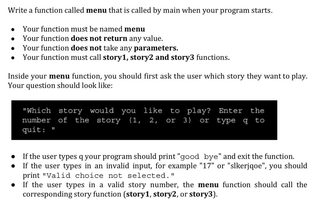 Solved Write a function called menu that is called by main | Chegg.com