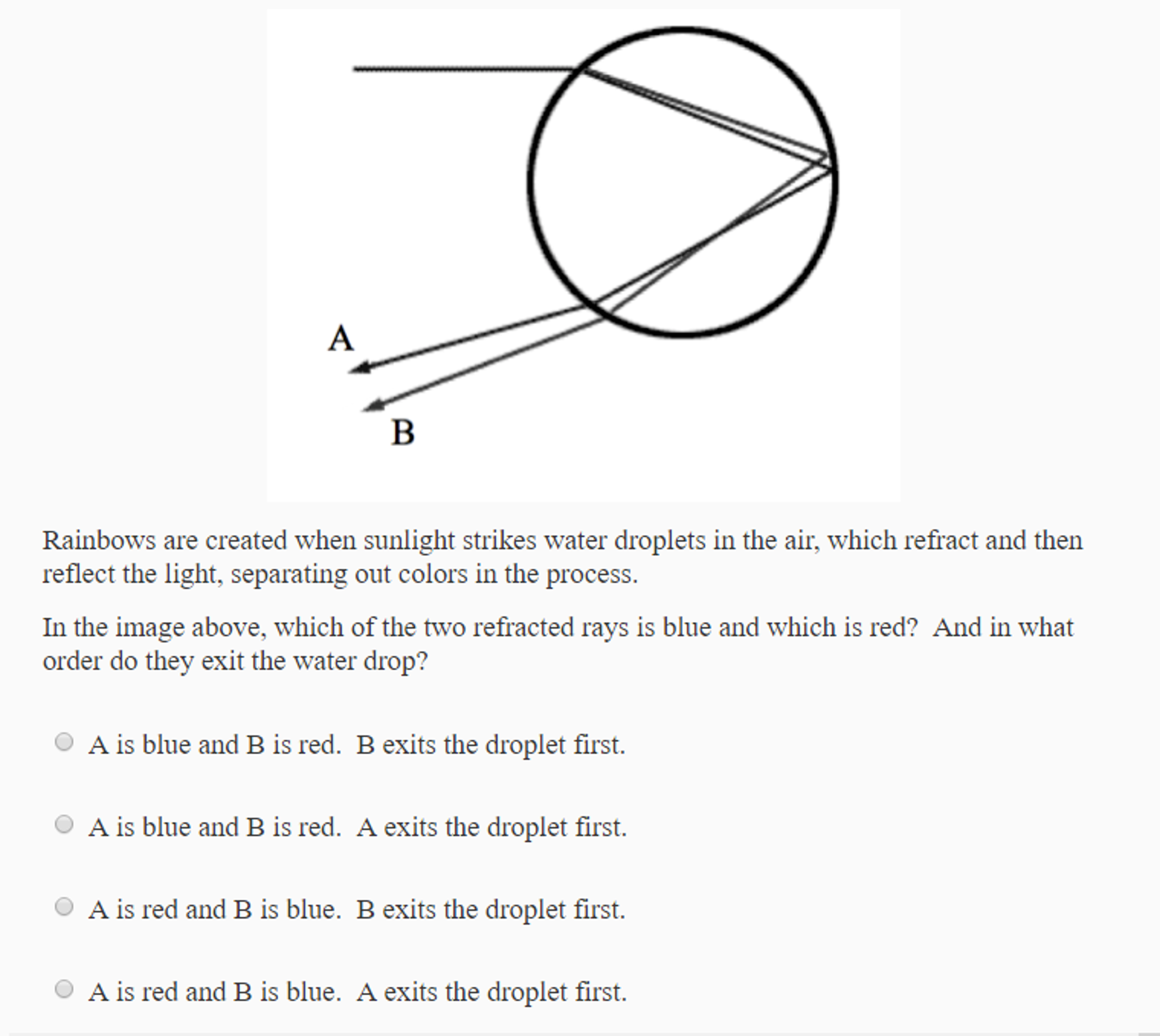 Solved Rainbows are created when sunlight strikes water | Chegg.com