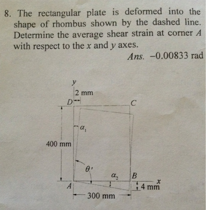 Solved 8. The rectangular plate is deformed into the shape | Chegg.com