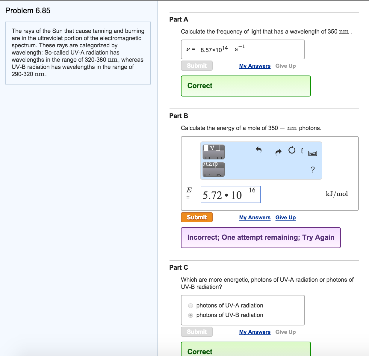 Solved Problem 6.85 The rays of the Sun that cause tanning